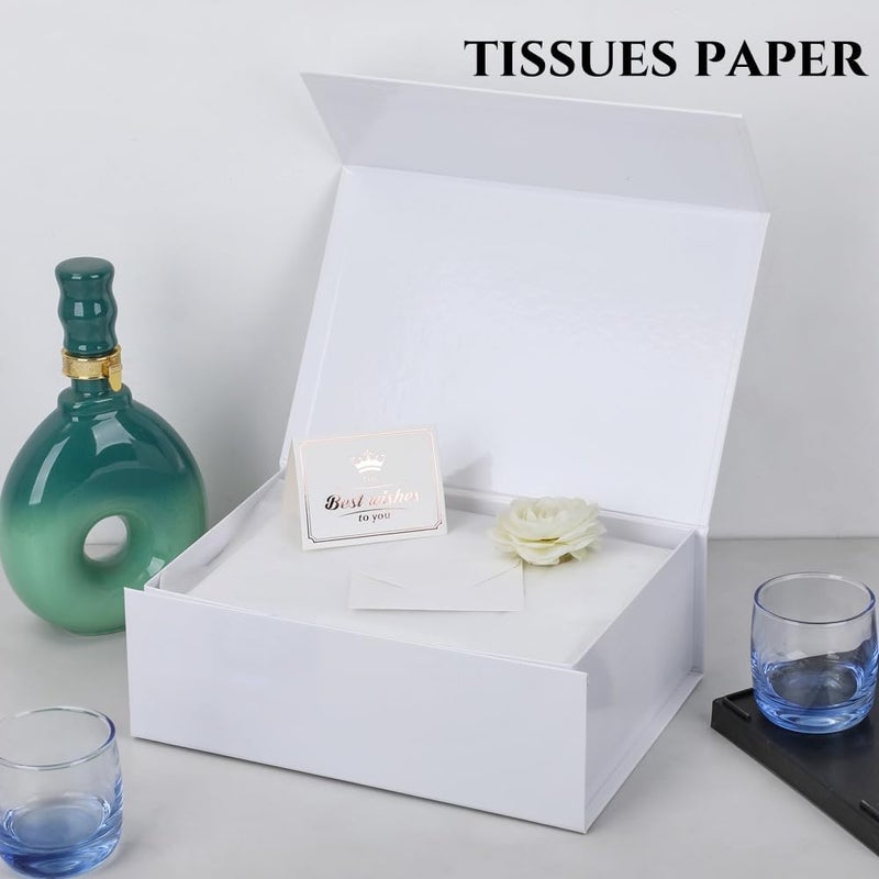 UoeRing 1 Pcs White Gift Box 11.5x8x4 inch Luxury Gift Box for Presents with Magnetic Lid Collapsible,Birthday,Christmas,Contains Card, Ribbon, Tissue Paper,Shredded Paper Fille - Image 5